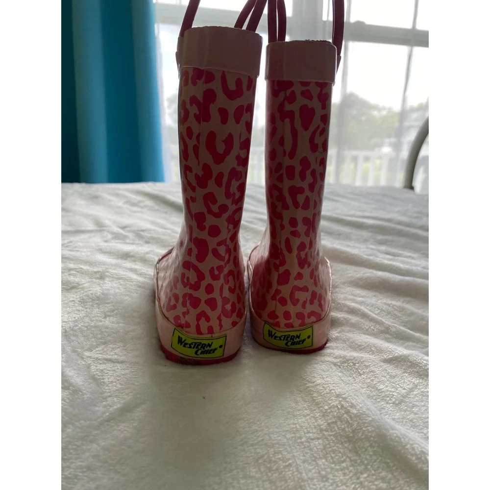 Western Chief Kids Pink Leopard Fuchsia Rain Boots Toddler Size 9 Waterproof